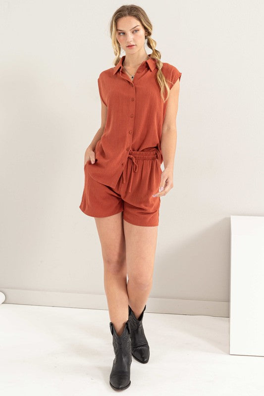 DZ24C374-SET-LINEN SHIRT AND SHORTS SET