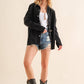 22641J  - Studded Elbow Chevron Back Oversized Twill Jacket