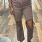 Mauve High Rise Knee Distressed Straight Pant