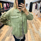 31431J - Washed Trim Detail Snap Up Twill Distressed Jacket