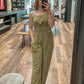 Front Pintuck Detail Solid Woven Jumpsuit - Sage