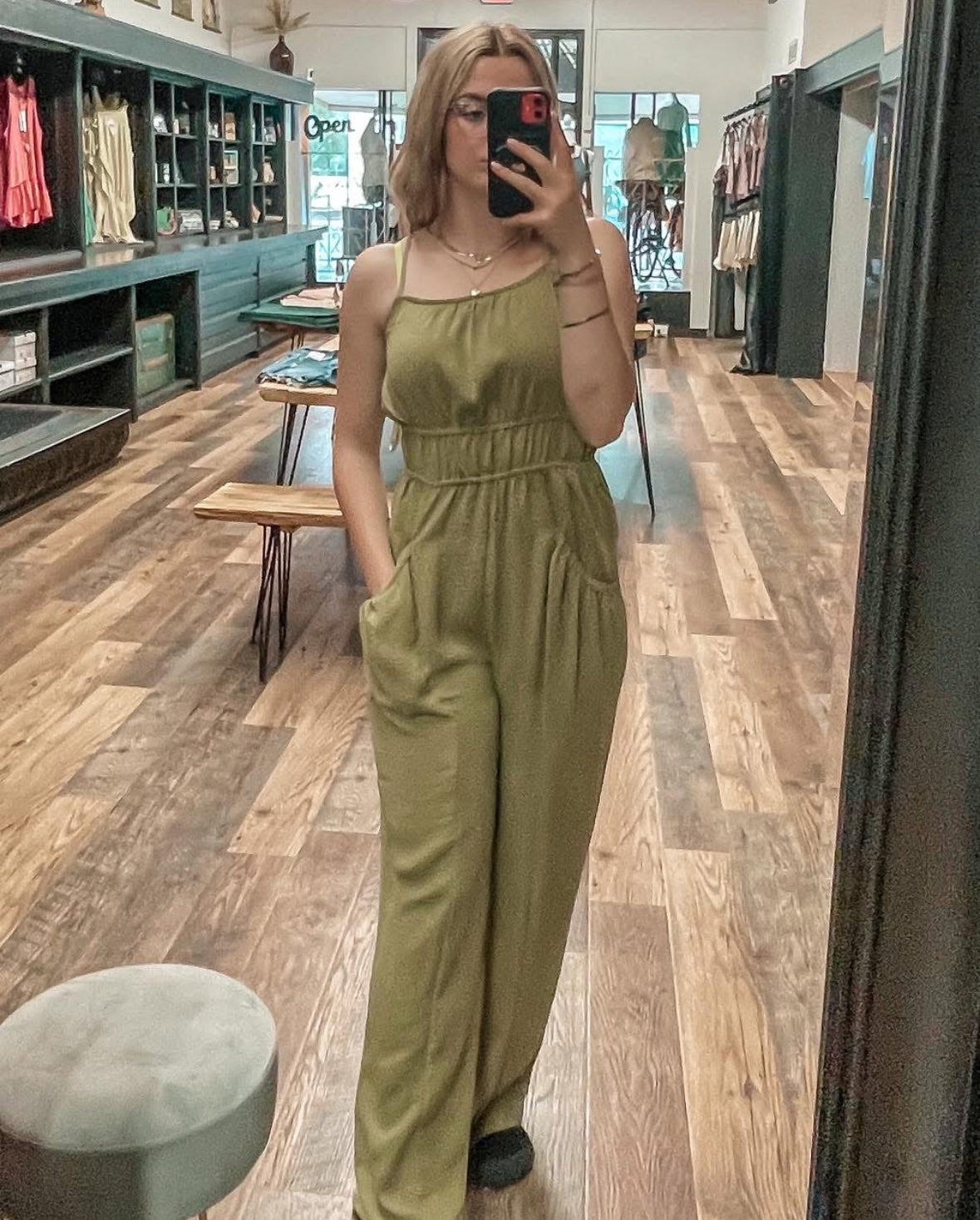 Front Pintuck Detail Solid Woven Jumpsuit - Sage