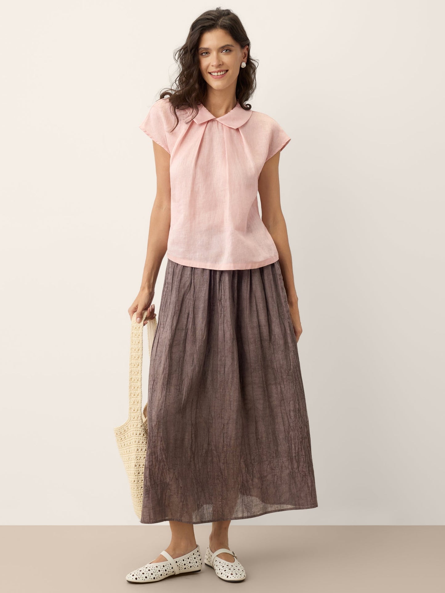 Lyocell Textured Pleated Waist A-Line Midi Skirt – Rosamund