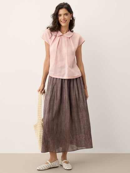 Lyocell Textured Pleated Waist A-Line Midi Skirt – Rosamund