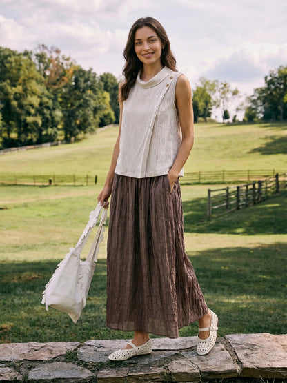 Lyocell Textured Pleated Waist A-Line Midi Skirt – Rosamund