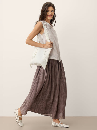 Lyocell Textured Pleated Waist A-Line Midi Skirt – Rosamund