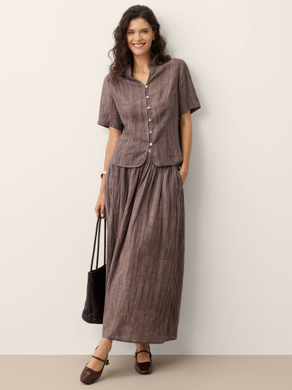 Lyocell Textured Pleated Waist A-Line Midi Skirt – Rosamund