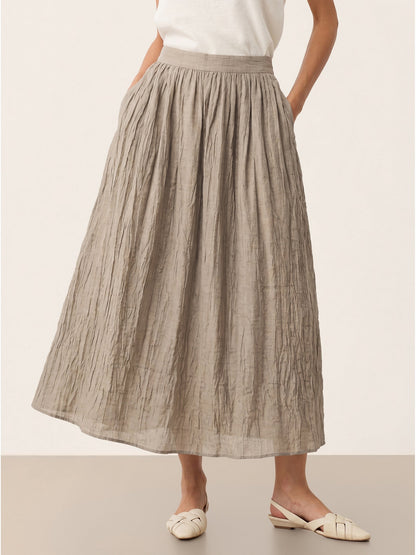 Lyocell Textured Pleated Waist A-Line Midi Skirt – Rosamund
