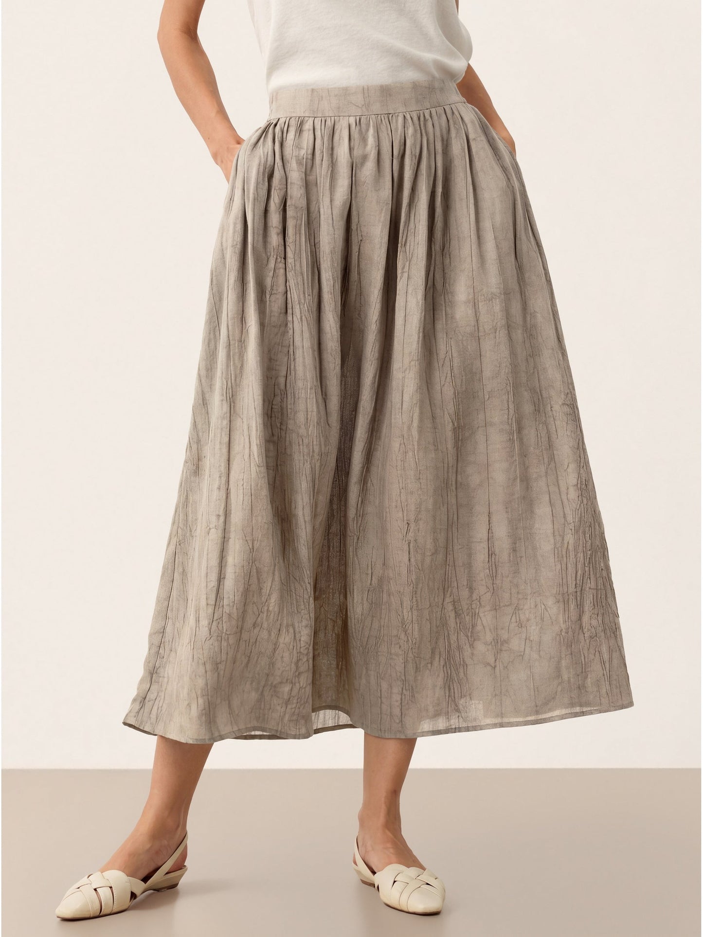 Lyocell Textured Pleated Waist A-Line Midi Skirt – Rosamund