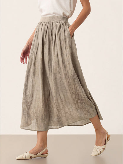 Lyocell Textured Pleated Waist A-Line Midi Skirt – Rosamund