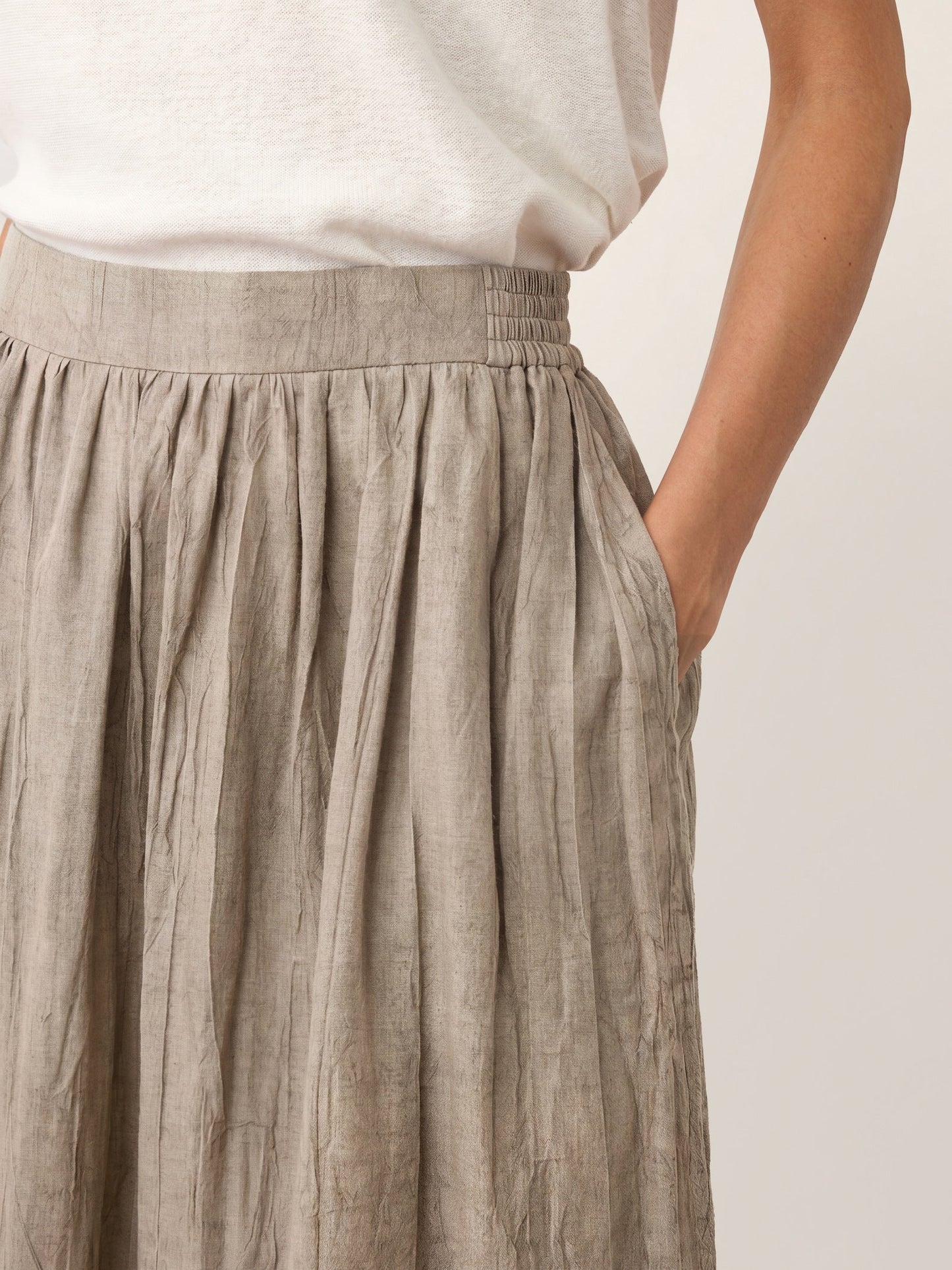 Lyocell Textured Pleated Waist A-Line Midi Skirt – Rosamund
