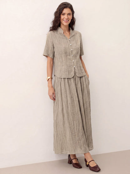 Lyocell Textured Pleated Waist A-Line Midi Skirt – Rosamund