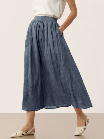 Lyocell Textured Pleated Waist A-Line Midi Skirt – Rosamund