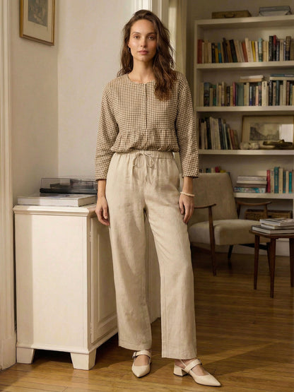 100% Linen Straight Leg Drawstring Pants – Lyon