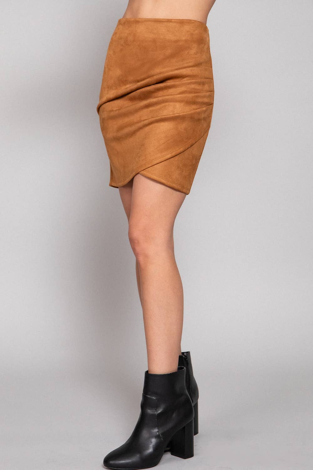 Side Ruched Detail Faux Suede Mini Skirt