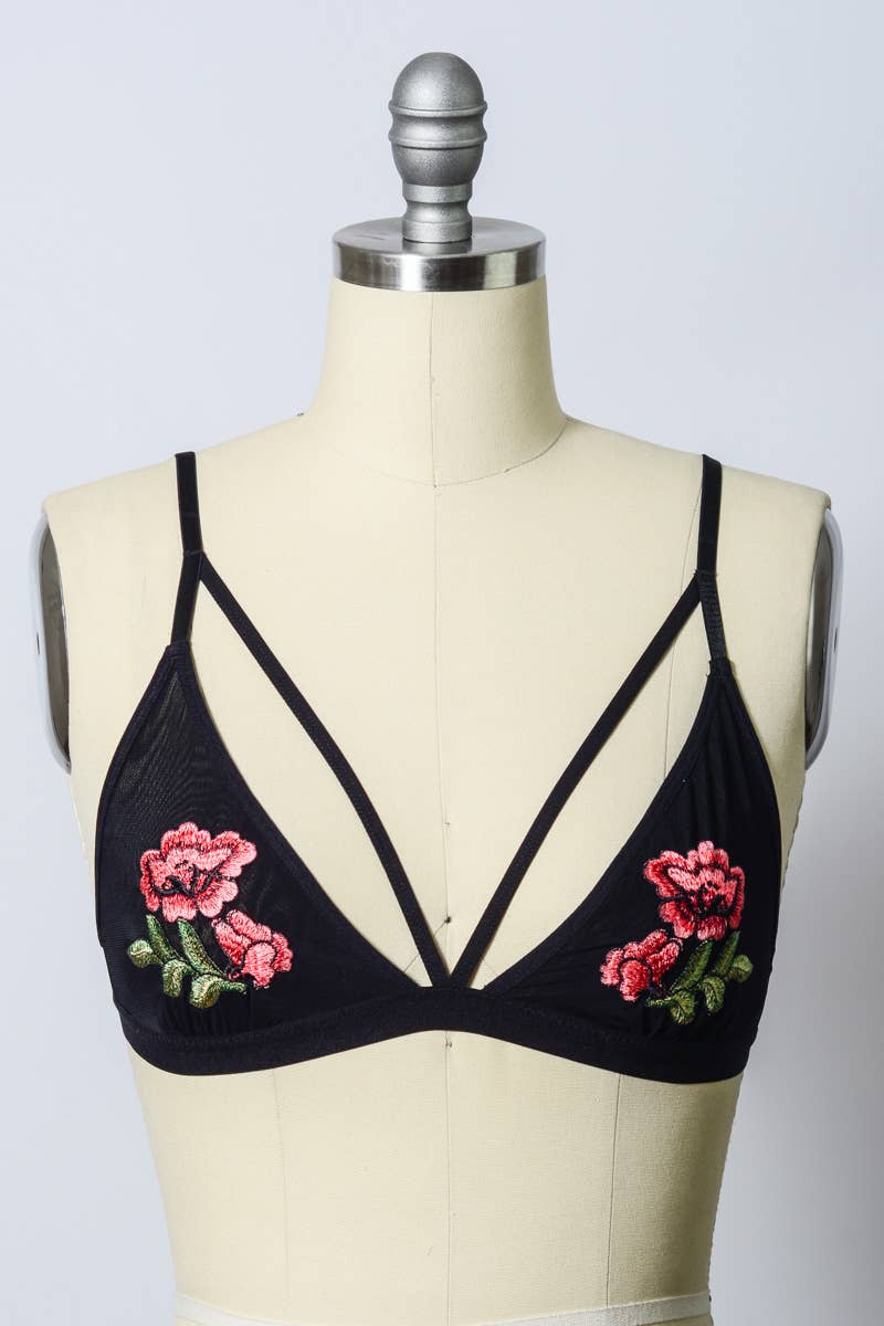 Rose Embroidery Patch Strap Bralette