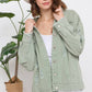 31431J - Washed Trim Detail Snap Up Twill Distressed Jacket