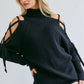 Solid Turtleneck Cutout Long Sleeve Sweater