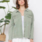 31431J - Washed Trim Detail Snap Up Twill Distressed Jacket