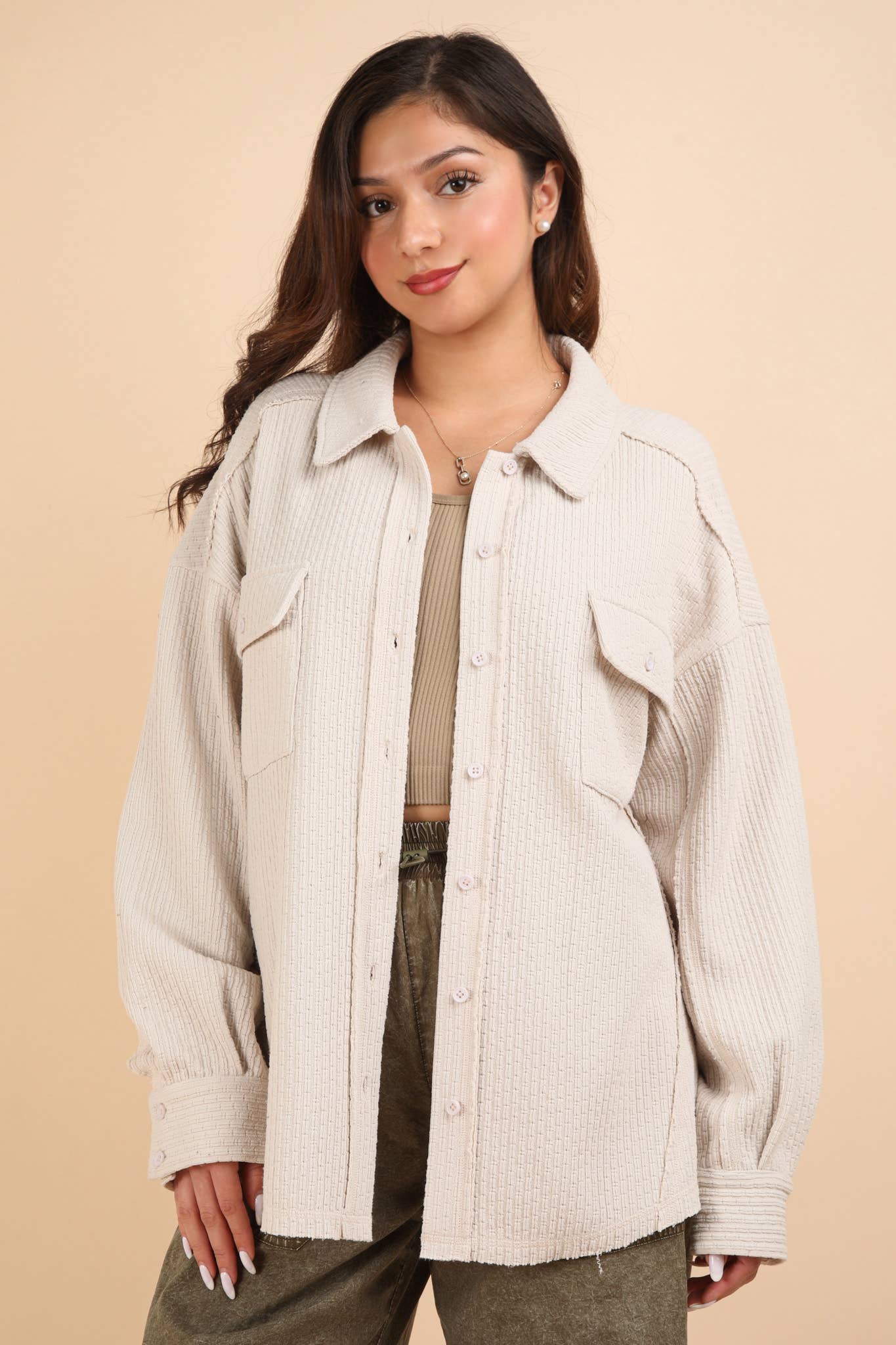 NT11859-Oversized Casual Textured Knit Cozy Shacket Jacket