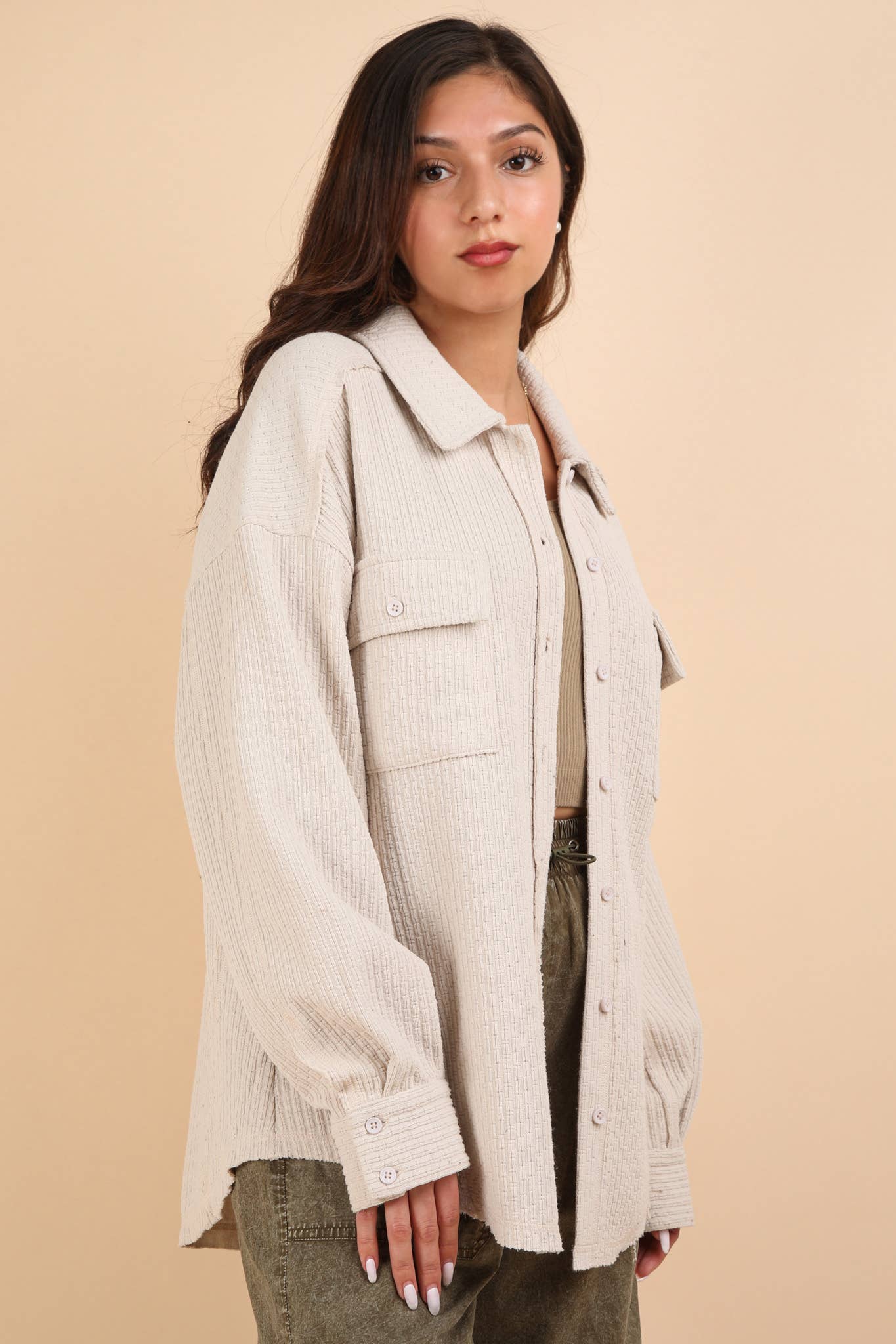 NT11859-Oversized Casual Textured Knit Cozy Shacket Jacket