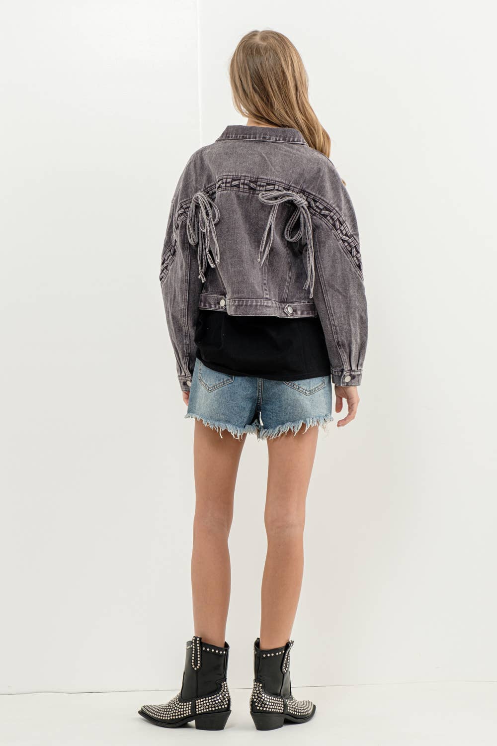 22393J - Braided Back Twill Denim Jacket