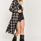 PLAID PRINT COLLAR LONG SHIRT DRESS PLUS