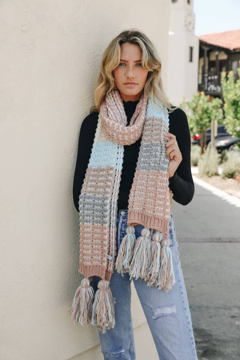 Colorblock Contrast Knit Oversized Scarf