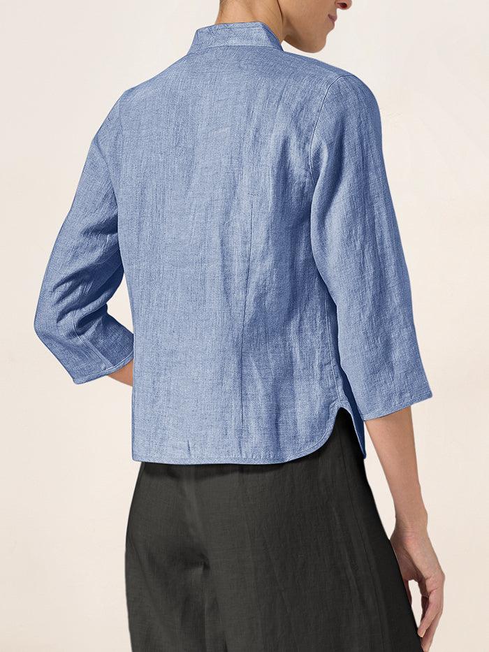 100% Linen Mandarin Collar Button Jacket – Amelia