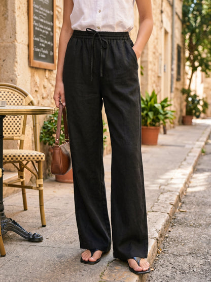100% Linen Straight Leg Drawstring Pants – Lyon