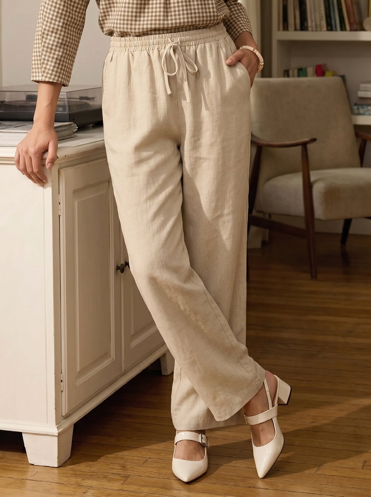 100% Linen Straight Leg Drawstring Pants – Lyon